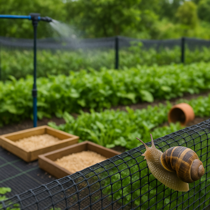 Materiel pour elevage d escargot : enclos grillagé avec brumisateur et tapis horticole